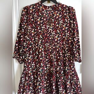 NWOT ENTRO Size Small Floral Dress in Burgundy Brown with Multi-Color Dots